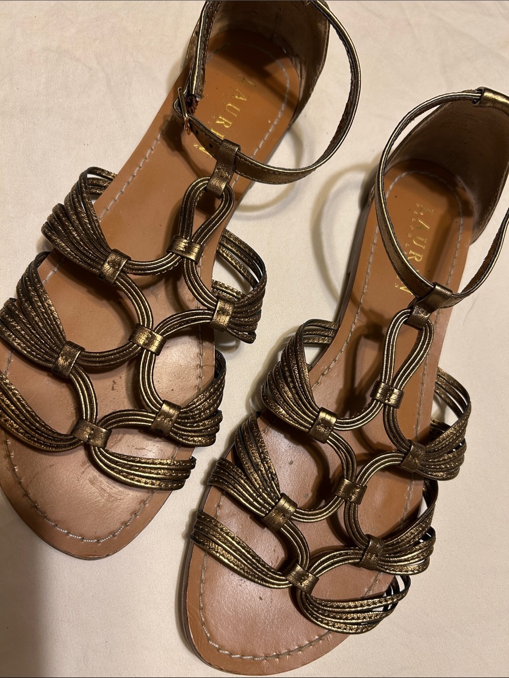 Ralph Lauren Metallic Gold Strappy Leather Sandals